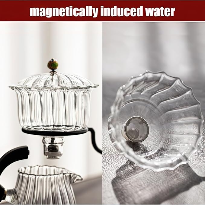 Lazy Kungfu Magnetic Tea Pot, Semi Automatic Glass Teapot, Lazy Kungfu Drip Teapot, Magnetic Attraction Water Rotating Cover Bowl Suitable for Home/Office Reception Tea Set - Bloomnest