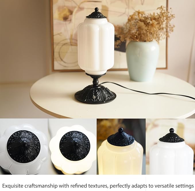 Vintage Milk Glass Touch Table Lamp, Elegant white Glass Bedside Desk Lamp 3 Way Dimmable with USB C+A Charging Ports - Bedroom Nightstand & Living Room Essential, 4W Bulb Included (white, 6.5) - Bloomnest