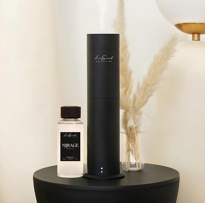 Aroma Scent Diffuser Starter Kit for Up to 1000SQ. FT. Coverage - 120ML Waterless Essential Aroma Scent Oil Included - Luxury Aroma Diffuser Ideal for Home, Office & Hotel (Black, Mirage) - Bloomnest