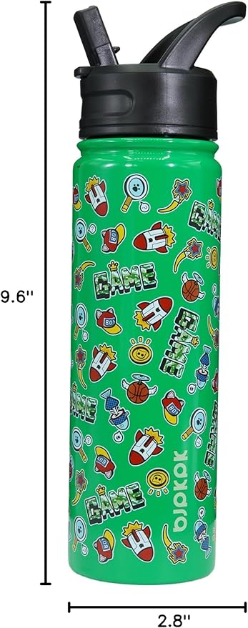 BJPKPK Insulated Water Bottle with Straw Lid, 22 oz Stainless Steel Metal Water Bottles, Reusable Leak Proof BPA Free Water Bottles, Cups, Thermo, Game - Bloomnest