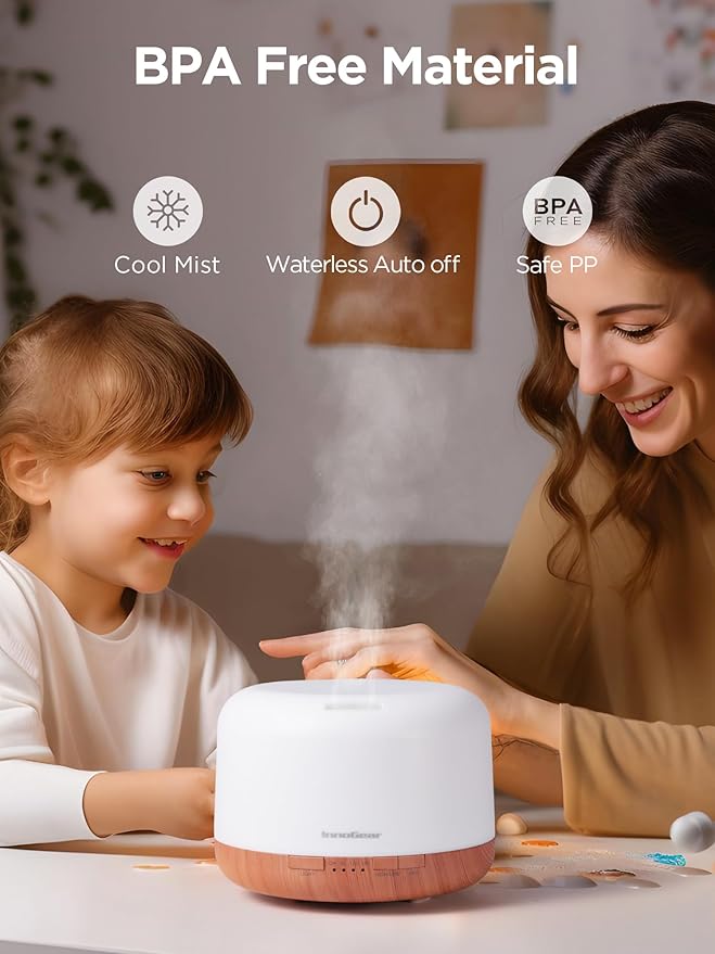 InnoGear 500ml Essential Oil Diffuser with Remote Control, Premium Ultrasonic Aromatherapy Diffusers Scent Humidifier Vaporizer Auto-Off Timer for Large Room Home, Yellow - Bloomnest