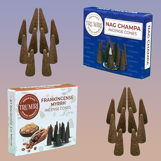 TRUMIRI Incense Cones - Combo Pack of 20 Cone Incense - Nag Champa & Frankincense Myrrh TRUMIRI