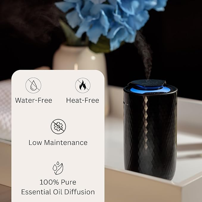 Waterless Essential Oil Diffuser – Portable Cordless Aromatherapy Diffuser for Home, Car & Office – 3 Mist Levels - 4 Timer Modes - 15ml Oil Capacity - USB-C Rechargeable - Bloomnest