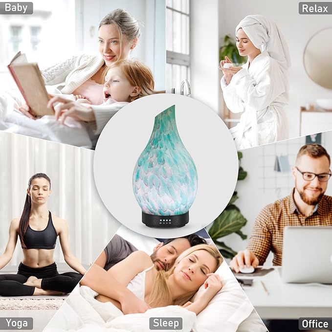 Essential Oil Diffuser 120ml Ultrasonic Aromatherapy Diffuser with Handmade Glass BPA Free, Auto Shut-Off 4 Timer Setting 7 Colors Changed LED for Home Yoga Office (Cobblestone) - Bloomnest