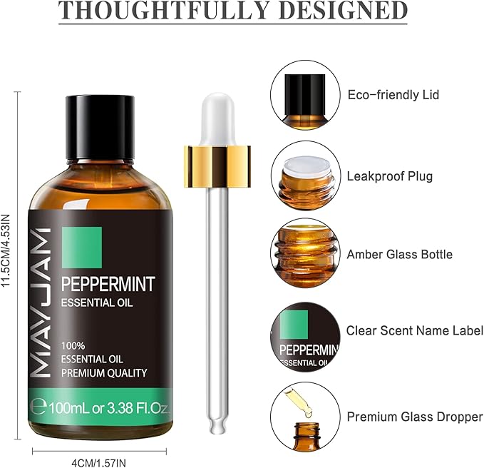 Peppermint Essential Oil, MAYJAM Premium Pure Essential Oils, 3.38FL.OZ Peppermint Oil for Diffusers Soap Candle Making, Ideal for Home Office Car Yoga Use - Bloomnest