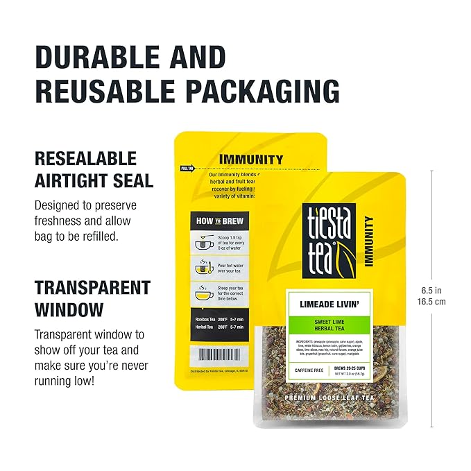 Tiesta Tea - Limeade Livin, Loose Leaf, Sweet Lime Herbal Tea, Non-Caffeinated Fruit Blend, Make Hot or Iced Up to 25 Cups, 2 oz Resealable Pouch - Bloomnest