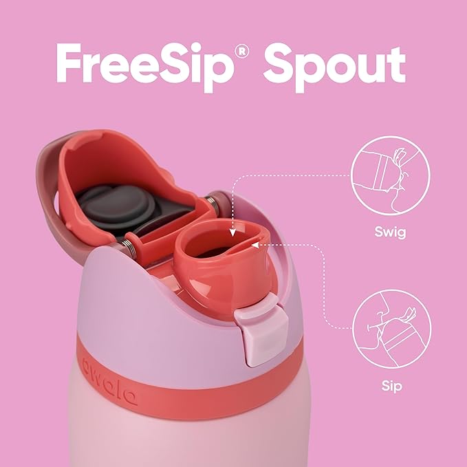Owala FreeSip Insulated Stainless Steel Water Bottle with Straw for Sports and Travel, BPA-Free Sports Water Bottle, 32 oz, Pink, Angel Food Cake Owala