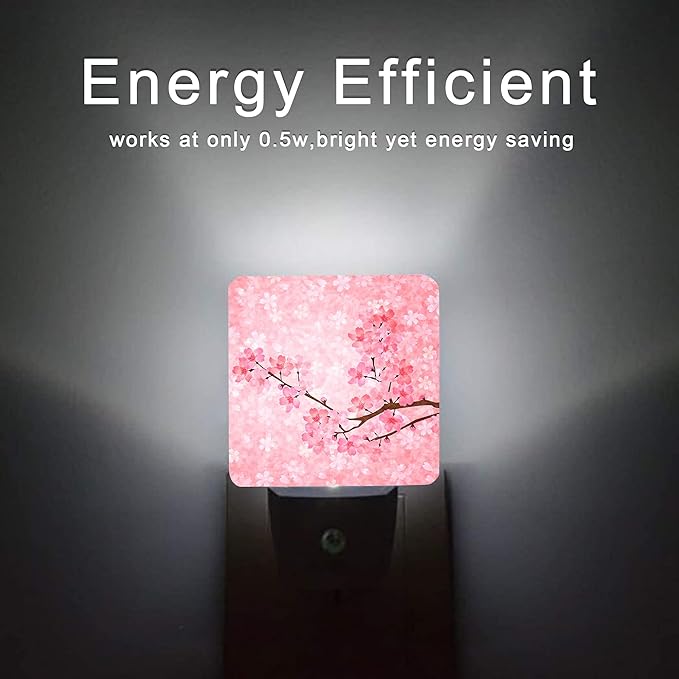Cherry Blossoms Night Light,Spring Flower Night Lights Plug into Wall with Dusk to Dawn Light Sensors 0.5W Dim Night-Lights for Bedroom - Bloomnest