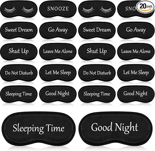 Eurzom 20 Pieces Funny Eye Sleeping Mask Bulk with Adjustable Strap Blackout Eye Sleep Mask for Night Blindfold Cover for Women Men(Black) - Bloomnest