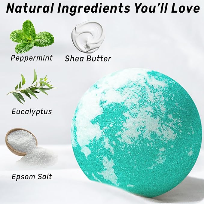 Magnesium Menthol Fizzing Bath Bomb Eucalyptus Peppermint Epsom Salt Refreshing Bubble Spa with Essential Oil Infused Post Workout Sore Muscles Recovery Gift - Bloomnest