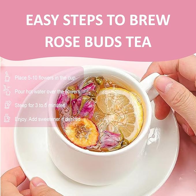Ovikaso Tea, Dried Rose Buds, 4 oz (300+ Cups), 100% Natural, Direct From Source, Food grade, Non-GMO, No Caffeine, Use in Tea, Baking, Crafts, Cocktail, Wedding, Herbal Tea - Bloomnest