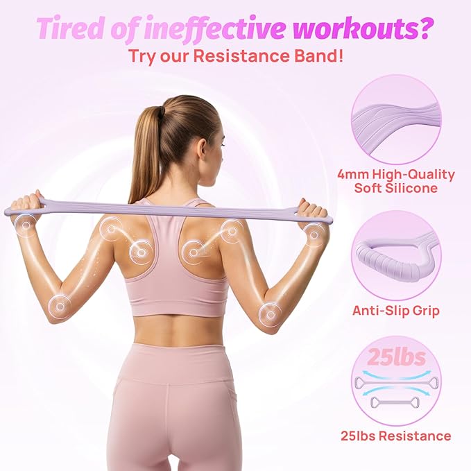 Figure 8 Fitness Resistance Bands with Handles, 20-60lb Adjustable Elastic Excercise Band, Non-Slip Fabric Silicone Bands for Strength Stretch Flexibility Training Arms Back Shoulder Chest Legs - Bloomnest
