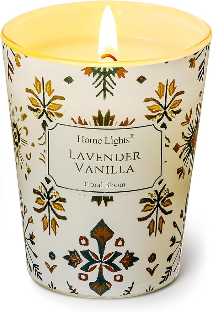 HomeLights Soy Wax Candles for Home Scented, 1-Wick Candles in Lavender Vanilla Scented, Aromatherapy Candles Gift for Parties, Relaxing, Bohemian Natural Textures, 6.7oz - Bloomnest