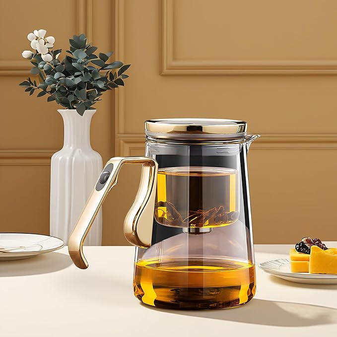 YJX Magnetic Glass Teapot, 25.4oz Small Enchanted Brewing Tea Pot, Witchcraft Magic Borosilicate Tea Set with Strainer for Loose Leaf or Herbal, Exquisite Kettle Gift for Tea Lovers(Golden) - Bloomnest