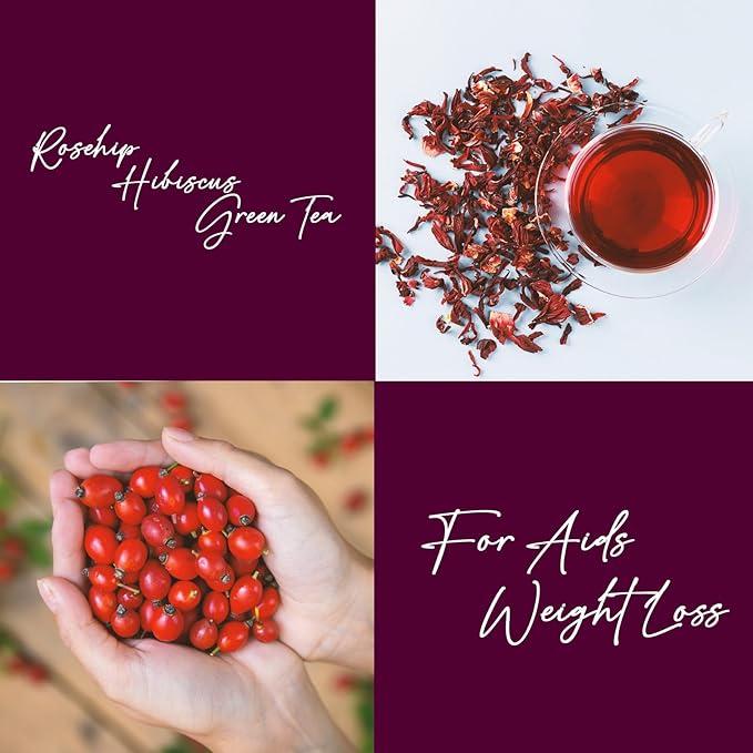 Life Plus Style Gourmet Pagoda Garden Rosehip Hibiscus Green Tea Organic Herbal Tea Caffeinated Hot or Iced Natural Ceylon Tea Antioxidants Supports Wellness 60 Tea Bags - Bloomnest