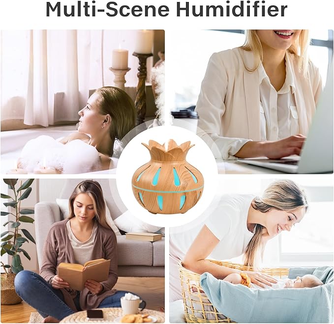 330ml Essential Oil Diffuser, Small Humidifiers for Bedroom with USB Charging, LED Lights, 2 Filter Sticks, Portable Wood Grain Quiet Aromatherapy Mist Diffusers, Home Decor, Gifts Bloomnest
