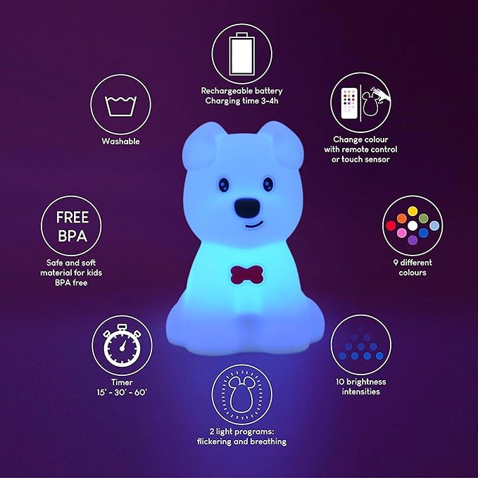 Large Size Dog Night Light for Kids, Nightlights for Children, Cute Puppy Animal Lamp 9 Colors Changing for Room Soft Light for Girls Boys Student Teen Woman Elder Holiday Gift - Large - Bloomnest