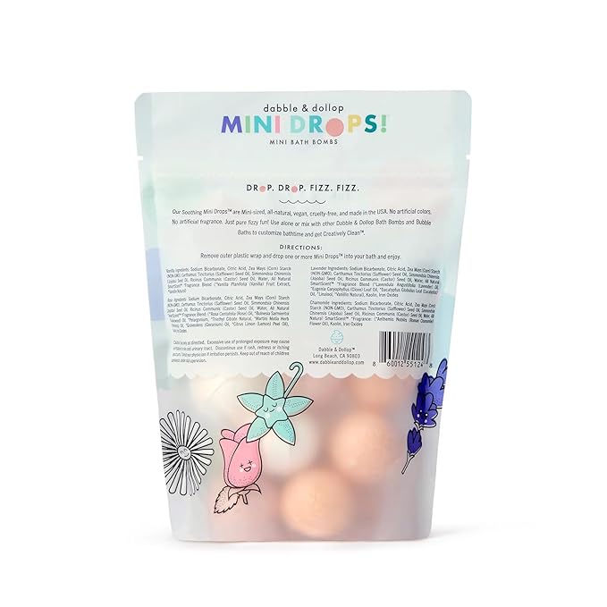 Dabble & Dollop Soothing Mini Bath Bombs & Vanilla Shampoo, Body Wash and Bubble Bath for Kids - All Natural, Resealable Pouch, Foaming Whip, Vegan, Gluten-Free, Cruelty-Free (Pack of 2) - Bloomnest
