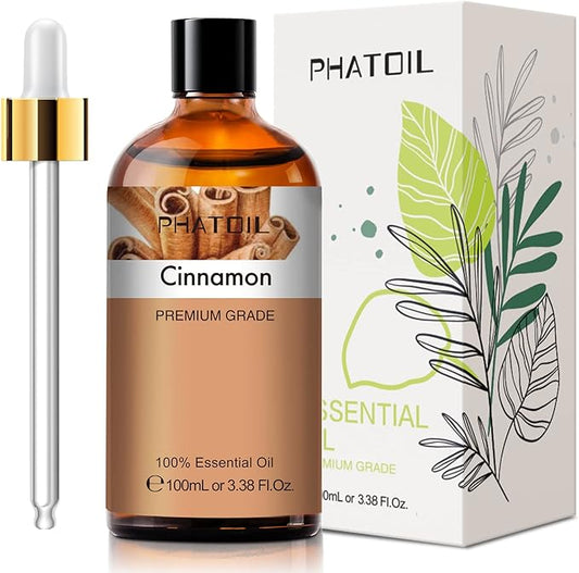 PHATOIL 100ML Cinnamon Essential Oil, Huge 3.38fl.oz Bottle Cinnamon Oil, Aromatherapy Oils for Diffuser, Humidifier, DIY, Essential Oil Singles PHATOIL