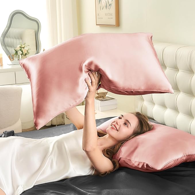 INFIIXSO Mulberry Silk Pillowcase for Hair and Skin, Silk Pillow Cases King Size with Hidden Zipper 20"x40", Extraordinary Smooth and Soft Cooling Pillow Cases for Hot Sleepers(Rose Pink, 1 Pack) - Bloomnest