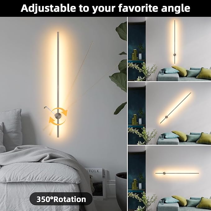 Battery Operated Wall Sconces with Remote, Dimmable 3000K-6000K/Timer/Memory LED Wall Lamp, 350°Rotate, USB Rechargeable Wireless wall lights for Living Room, Bedroom Brushed Nickel 39.3" (2 Pack) - Bloomnest