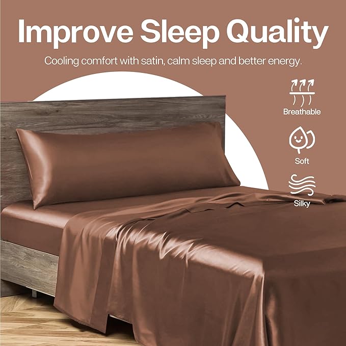MR&HM Satin Body Pillow Cover, Soft and Breathable Body Pillow Case with Envelope Closure, Cooling and Silky Long Pillowcase for Hair and Skin,Grey (20x54, Mocha Mousse) - Bloomnest