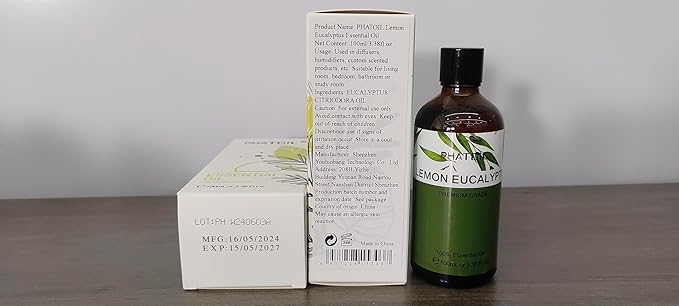 Lemon Eucalyptus 3.38fl.oz Essential Oil, PHATOIL Pure Aromatherapy Oils for Diffuser, Humidifier, Perfect for DIY Soap, Candle, Bath Bombs Making(100ml) PHATOIL
