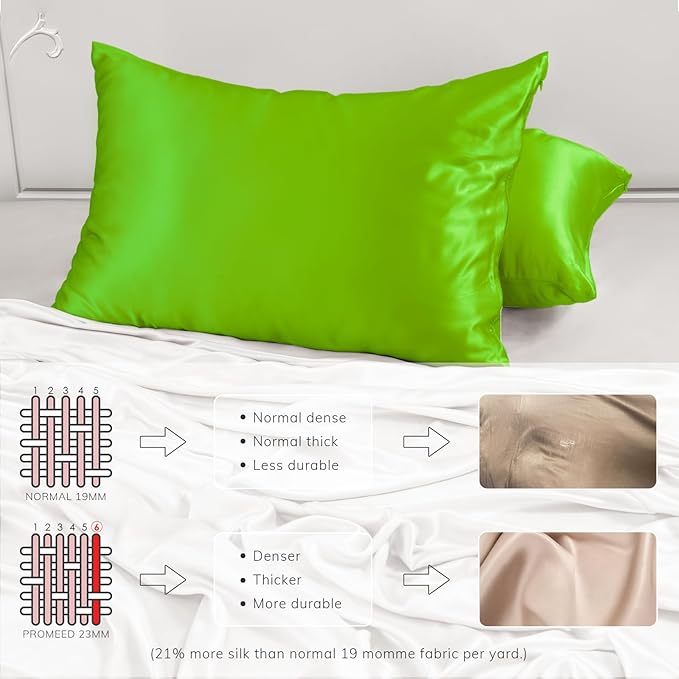 PROMEED 23 Momme Silk Pillowcase 2 Pack with Zipper, 3rd Gen Grade 6A+ 100% Mulberry Silk Pillow Case Set of 2,Silk Cooling Pillow Cases for Hot Sleepers (King 20"x36", Green) - Bloomnest
