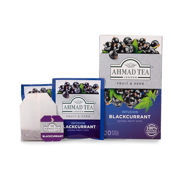 Ahmad Tea Herbal Tea, Blackcurrant Teabags, 20 ct (Pack of 1) - Decaffeinated & Sugar-Free - Bloomnest