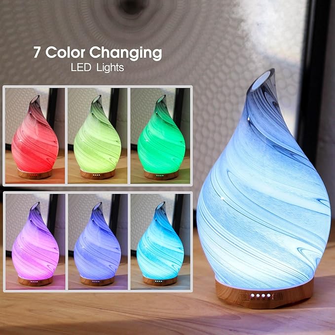 Porseme 280ml Essential Oil Diffuser Glass Color Changing Aroma Air Diffusers Aromatherapy Ultrasonic Cool Mist Humidifier 7 Running Hours Waterless Auto-Off for Sleeping, Yoga, Office, Spa (Ink) Porseme