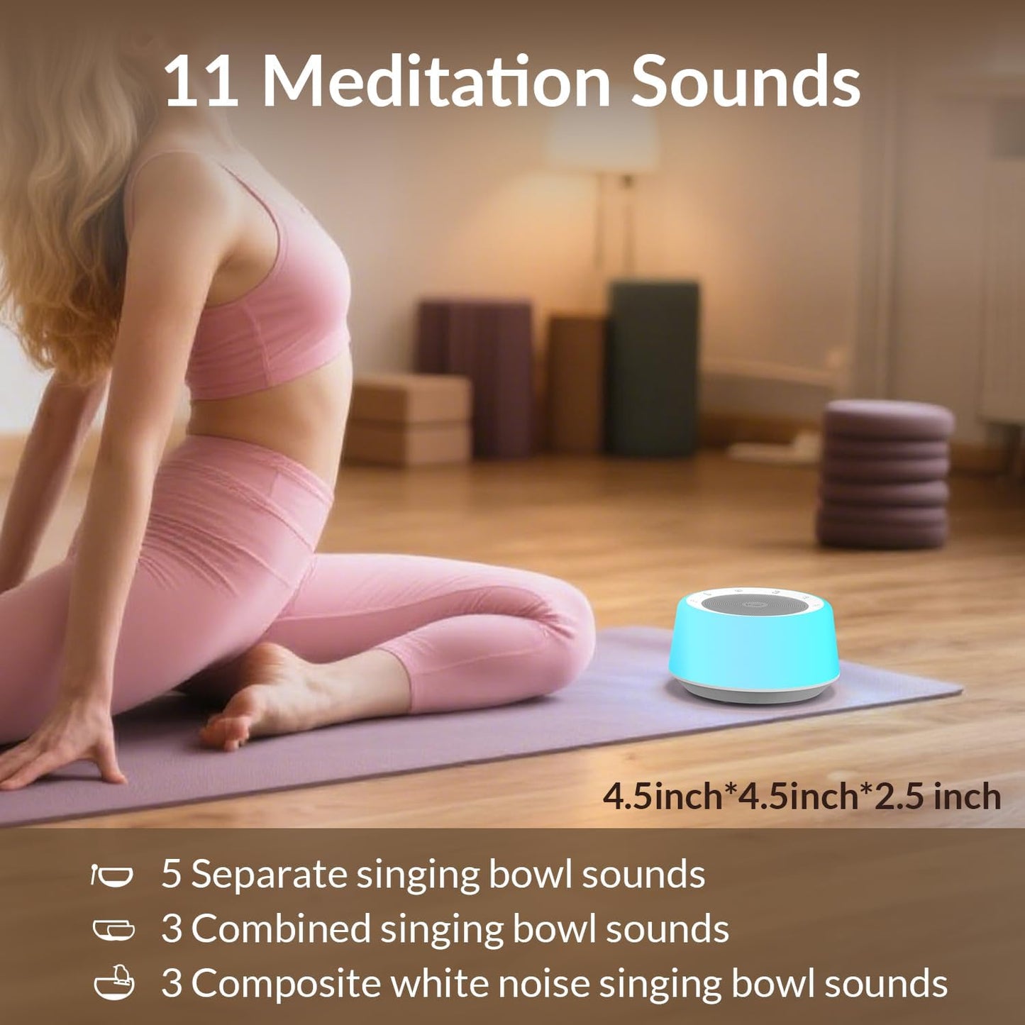 Kipcush Tibetan Singing Bowls Sound Machine - 11 Different Sized Sound Bowls with Night Light for Yoga, Meditation, Mindfulness, Healing, Chakra Healing and Stress Relief, Timer, Plug in