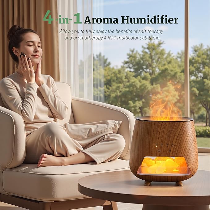 Essential Oil Diffuser for Home: 200ml Aromatherapy Diffuser with Himalayan Pink Salt Rock, Cool Mist Humidifier with Auto Off Function and 9 Colors LED Night Light for Bedroom - Bloomnest