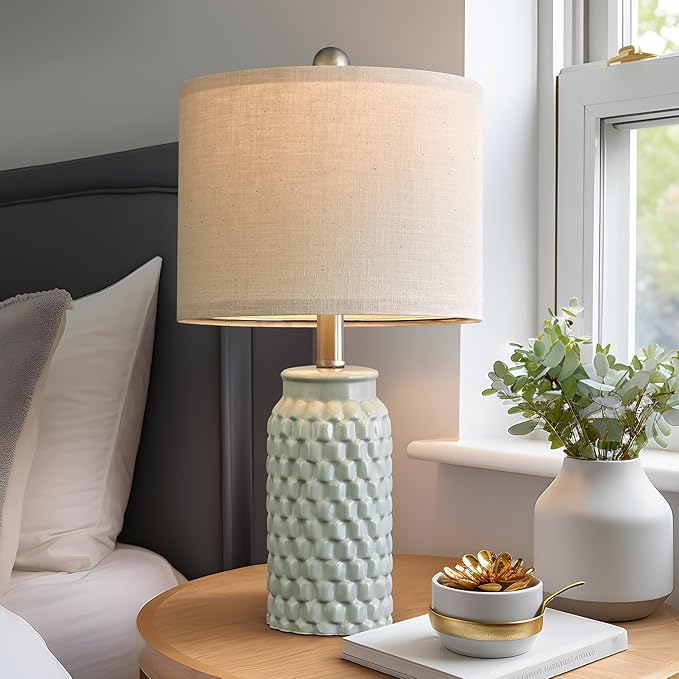 20.5 inches Modern Ceramic Green Bedside Lamp Set of 2 for Bedroom Decor Farmhouse Table Lamp for Living Room Office Dorm - Bloomnest