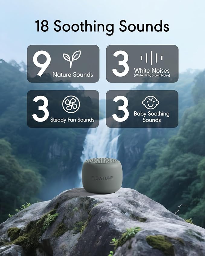 Sound Machine Flowtune White Noise Machine for Baby Adults, Mini Portable Sound Machine for Travel, 6H Timer, 18 Soothing Sleep Sounds Gift (Slate) - Bloomnest