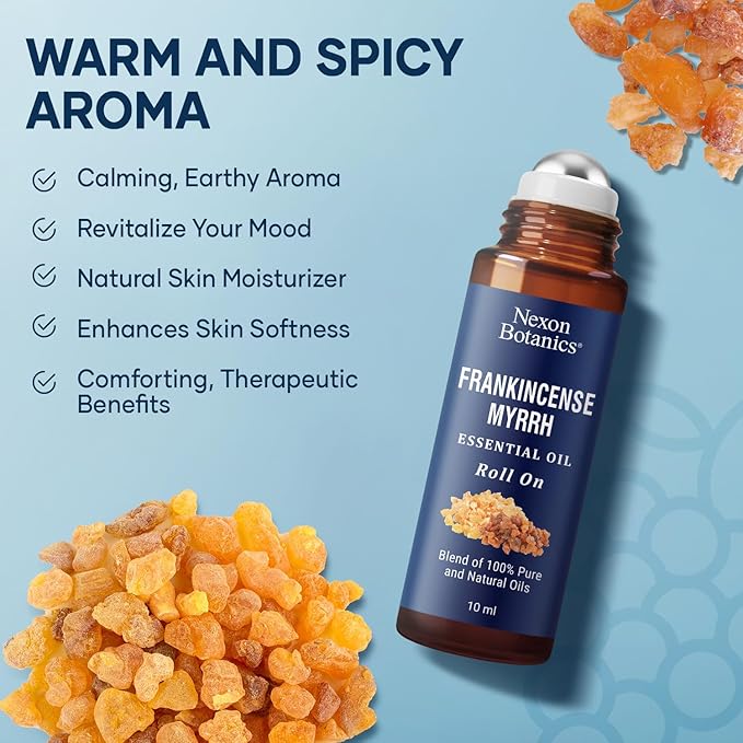 Frankincense & Myrrh Essential Oil Roll-On 10ml - 100% Pure, Natural Oil for Aromatherapy & Skin Care - Nexon Botanics - Bloomnest