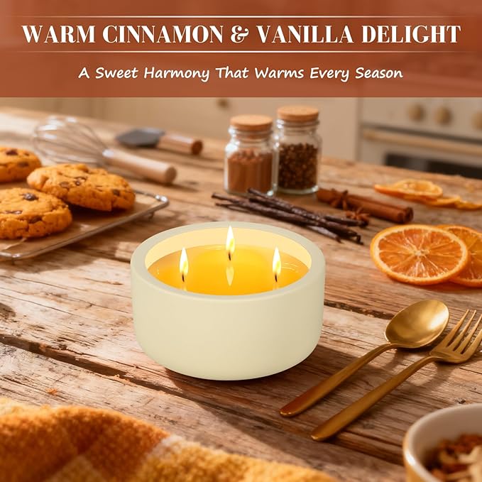 Viyffo Fall Candles - Vanilla & Cinnamon, 3 Wick Large Scented Candle, 20oz Soy Candles for Women & Men, Non Toxic Aromatherapy Candle, Ceramic Velas Perfect for Autumn Home Decor & Gift - Bloomnest