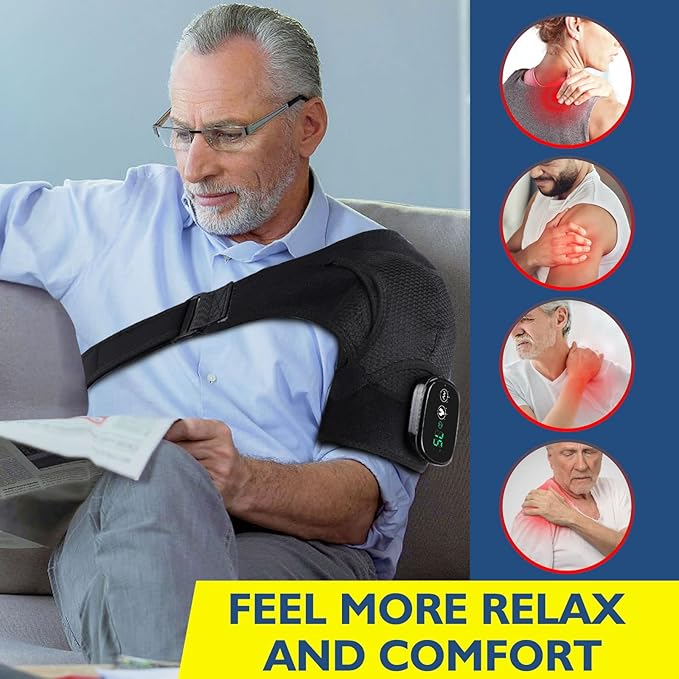 Cordless Shoulder Heating Pad, Heated Shoulder Brace with Vibration, Shoulder Massager for Men Women Pain Relief - Bloomnest
