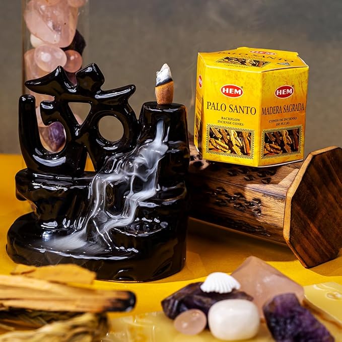 HEM Palo Santo Backflow Incense Cones – 20 Aromatherapy Cones | Long Lasting 40 Min Burn(Single Cone) | for Spa, Yoga, Reiki, Meditation, Healing, Relaxation & Home Fragrance HEM