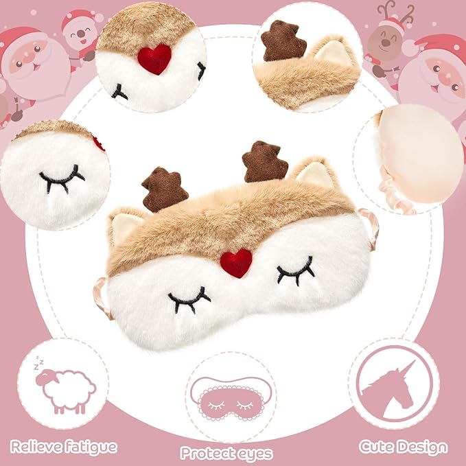 3 Pieces Christmas Eye Masks for Boys and Girls Sleeping Mask for Kids Sleep for Christmas, Santa Snowman Reindeer Cute Soft Plush Blindfold Gifts for Children Family Party Present - Bloomnest