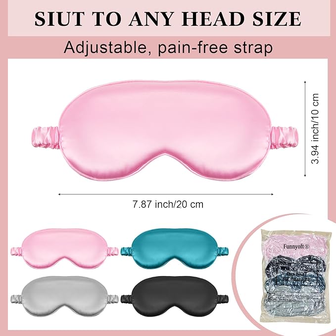 12 Pcs Silk Eye Masks for Sleep Bulk, Soft Satin Eye Covers for Sleeping Women Men Night Mask with Adjustable Elastic Strap Sleep Cover Blindfold Eyeshade for Travel Nap, 4 Colors - Bloomnest