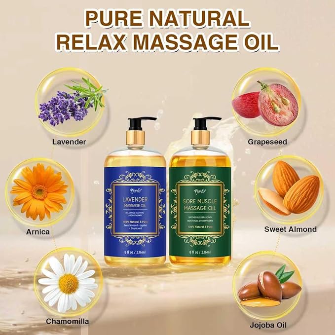 2 Pack Body Massage Oil for Massage Therapy, Sore Muscle Arnica Oil & Lavender Massage Oil for Pain Relief, Massage Relaxing Oil for Calming, Soothes Joints & Muscle, Spa Gift for Him Her - Bloomnest