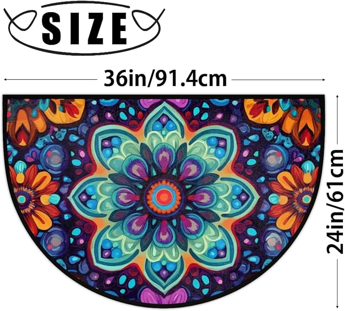 Half Round Door Mat, Boho Flower Half Circle Rug for Home Decor Floor Indoor Outdoor Non-Slip Washable Half Moon Rug Doormat 36X24 Inch - Bloomnest