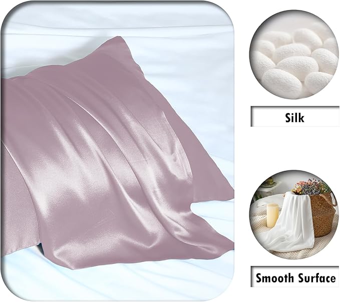 Silk Pillow Cases 2 Pack,Soft Breathable and Sliky Standard Size Pillow Cases Set of 2,Natural Mulberry Silk Pillowcase Set of 2 for Hair and Skin with Hidden Zipper (Lavender,20"X 26",2pcs) - Bloomnest