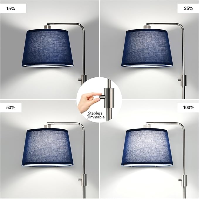 Nintiue Dimmable Floor Lamp, 1000 Lumens LED Edison Bulb Included, Brushed Nickel Arc Standing Tall Floor Lamp with Blue Shade for Living Room Bedroom Office Dining Room - Bloomnest