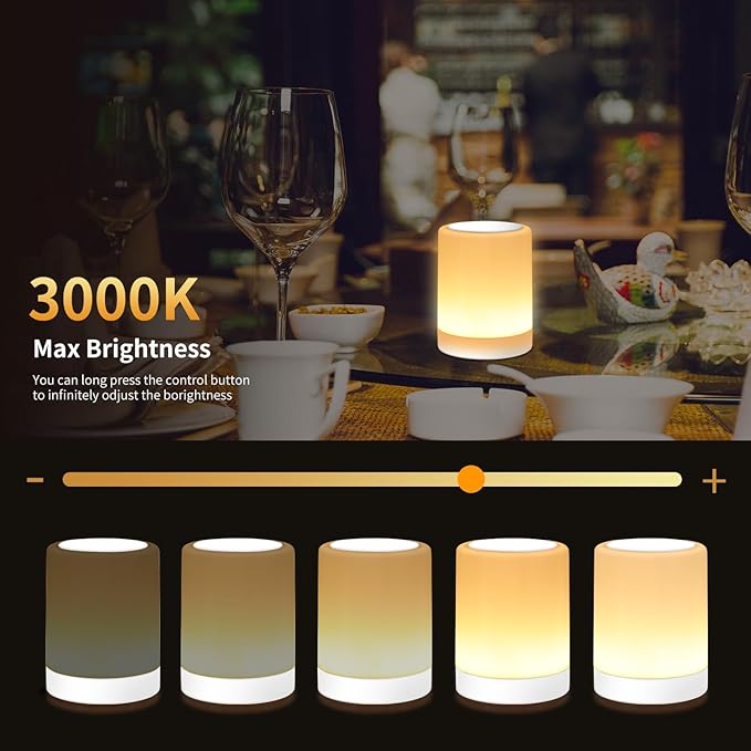 OORUN Touch Bedside Table Lamp,13 RGB Colors & 5 Brightness, USB Rechargeable Desk Lamp, Remote Control Dimmable Light with RGB Color Changing,Portable Lamp for Baby (White) - Bloomnest