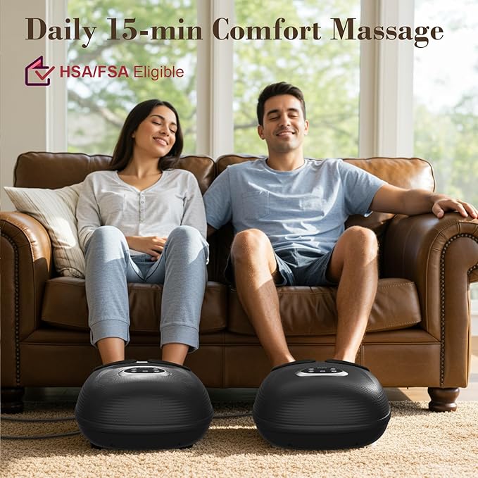 Foot Massager FSA Eligible HSA, Feet Massager with Heat for Plantar Fasciitis Relief, 5 Levels Compression & Vibration Massage for Neuropathy, Christmas Gifts for Women Men, Fits Up to 13"