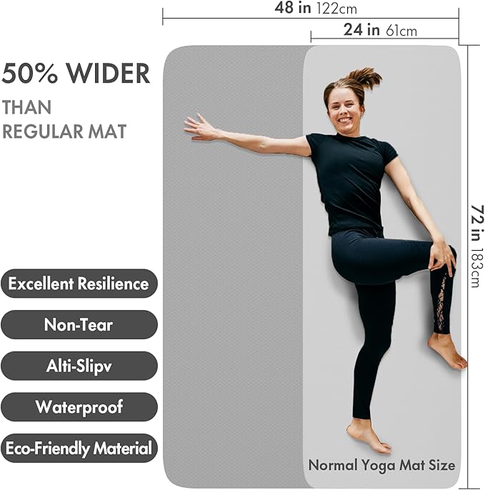 FrenzyBird Large Yoga Mat 6'x 4'（72”x 48”）—1/4" &1/3" Extra Wide Exercise Mat 183cm x 122cm Large Exercise Mat Big Home Yoga Mat Pilates Mat,Non Slip,Thick,TPE Workout Mat,for Women & Men, Yoga, Pilates, Gym and Floor Workouts Pilates - Bloomnest
