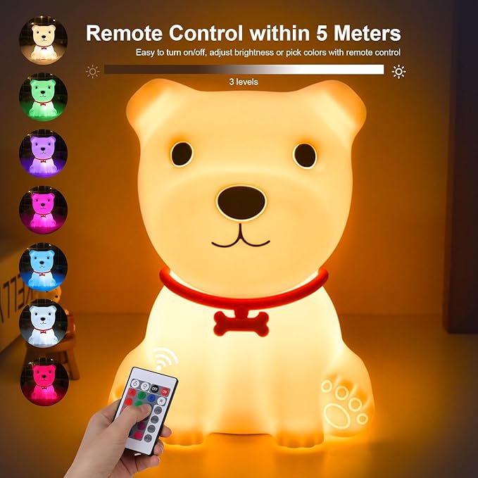 Tremdwoto Dog Night Light for Kids,Cute Colorful Night Light with Remote Baby Girl Squishy Night Lights Lamp Puppy Light Dimmable Nursery Lamp Nightlight Gift for Boys and Girls Kawaii Bedroom Decor - Bloomnest