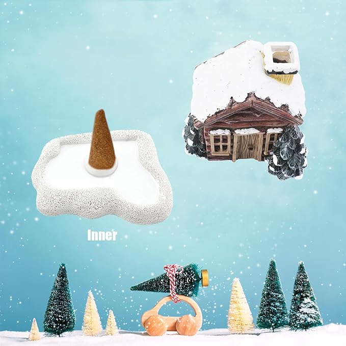 Lovely Log Cabin Incense Burner, Mini Snowy Winter Chimney Cottage Ash Catcher, Yoga Accessories Meditation Accessories, Home Chimney Decorations - Bloomnest