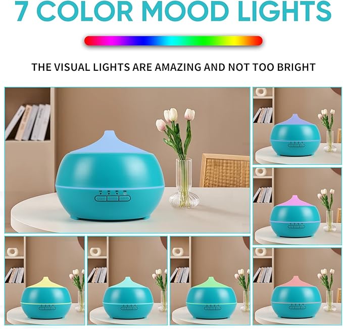 HAPPTWS 500ML Essential Oil Diffuser - BPA Free Ultrasonic Aromatherapy Diffuser, with 7-Color Lights Waterless Auto Shut Off for Home、Room、pet Room - Blue HAPPTWS